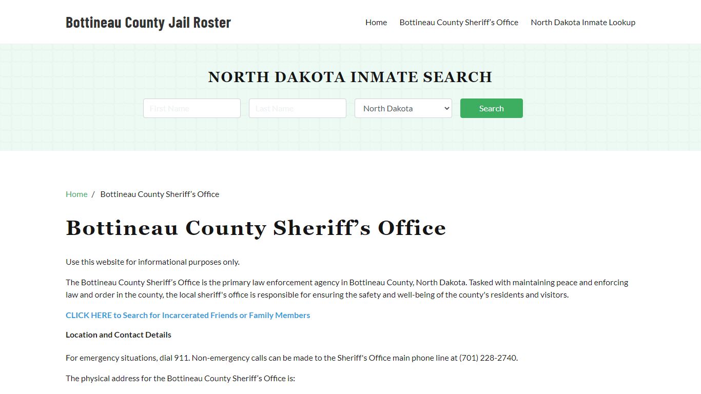 Bottineau County Sheriff Office, ND, Arrest Warrants Search